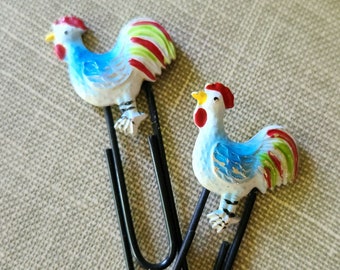 Farm Roosters Paperclips | Bookmarks | Office Supplies | Daily Planner Accessories | Secretary Day | Handcrafted | Upcycled Vintage Jewelry