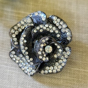 Black Rose Gothic Flower Diamond Rhinestone Barrette Hair Clip Jewelry Bling