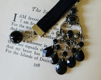 Dark Academia Bookmark | Black Velvet Ribbon | Vintage Book Jewelry | Book Thong | Victorian Gothic | Book Club Gift | Teacher Gift