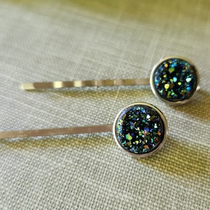 Metallic Druzy Quartz Bobby Pins: Vintage Haarschmuck