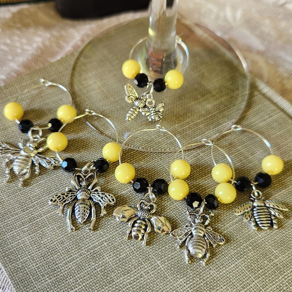 Insect Bees Wine Charms Handmade Repurposed Jewelry Charms Garden Party Accessories Gift for Her Drinkware Barware Dinner Party Favors