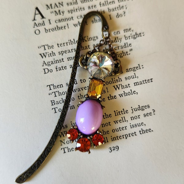 Modern Avante Garde Gem Bookmark Handmade Repurposed Vintage Jewelry Colorful Book Accessories Book Thong Gift Vintage Necklace Reclaimed