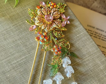 Rhinestone Vintage Flower Hair Jewelry Hair Pins Hair Accessories Repurposed Jewelry Special Occasion Hair Stick Pins Gift for Her