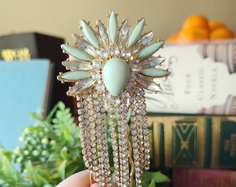 Art Deco Aqua Haarsieraden Haarspeld Stok Handgemaakte Strass Vintage Sieraden Haaraccessoires Etentje Speciale gelegenheden Cadeau voor haar