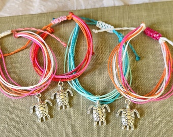 Pulseras de cordón de cera con dije de tortuga marina, conjunto de 4 pulseras de amistad, accesorios de joyería, regalo para ella, ideas de regalo de playa Ocean Life, tema de playa
