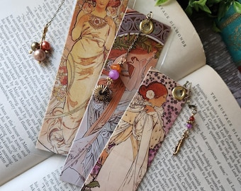 Goddess Muse Bookmarks | Handmade Cardstock Book Marker | Book Club | Readers Gift | Vintage Jewelry Tassel | Art Nouveau | Back to School