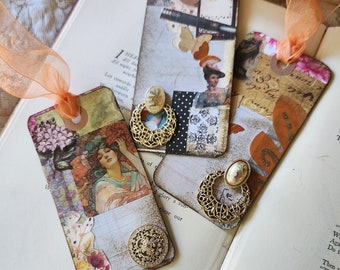 Lot de 3 étiquettes-cadeaux Art nouveau faites à la main pour le journal indésirable, éphémères recyclés, accessoires de bijoux, scrapbooking, artisanat