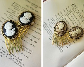 Cameo Victorian Small Gold Hair Combs Handmade Upcycled Jewelry Hair Jewelry 2 Piece Set