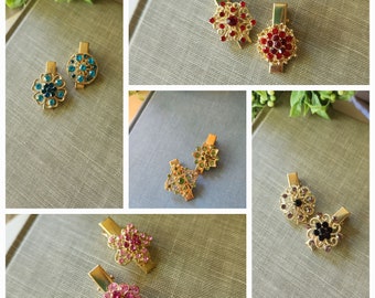 Gemstone Victorian Floral Hair Clip Barrette Sets Handmade Hair Jewelry Multiple Color Choices