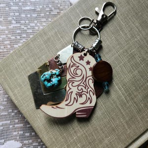 Western Cowboy Purse Charm | Handbag Bling | Western Boutique Chic | Cowgirl Boot | Best Friend Gift | Jeweled Keychain | Turquoise Stone