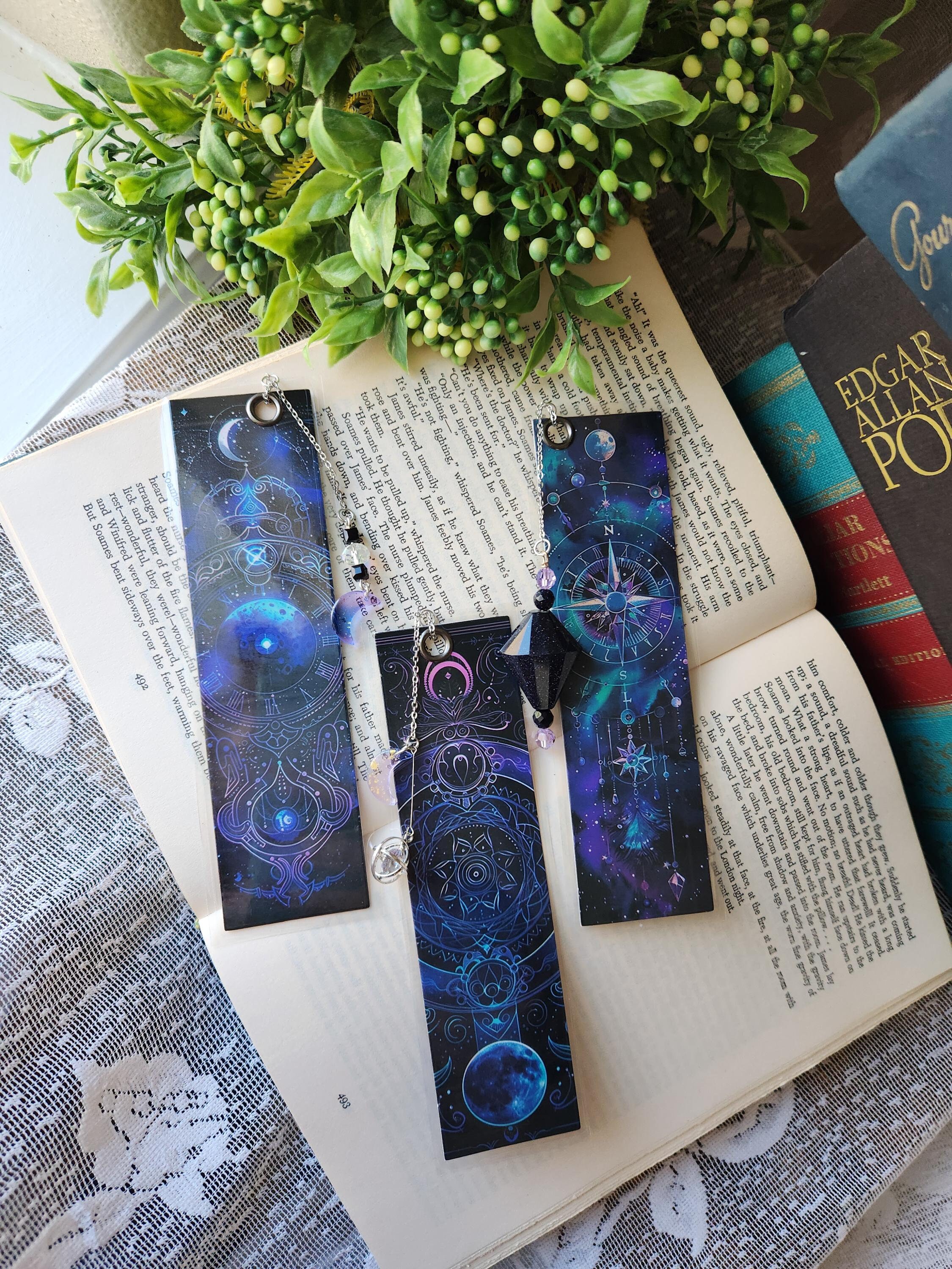Cosmic Galaxy Bookmark: Laminated Cardstock with Vintage Jewelry Tassel
