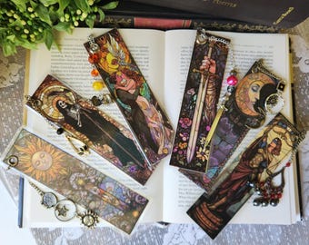 Tarot Card Jeweled Bookmarks | Handmade Cardstock Book Marker | Book Club Gift | Fortune Teller | Stained Glass | Psychic Readings | Vintage