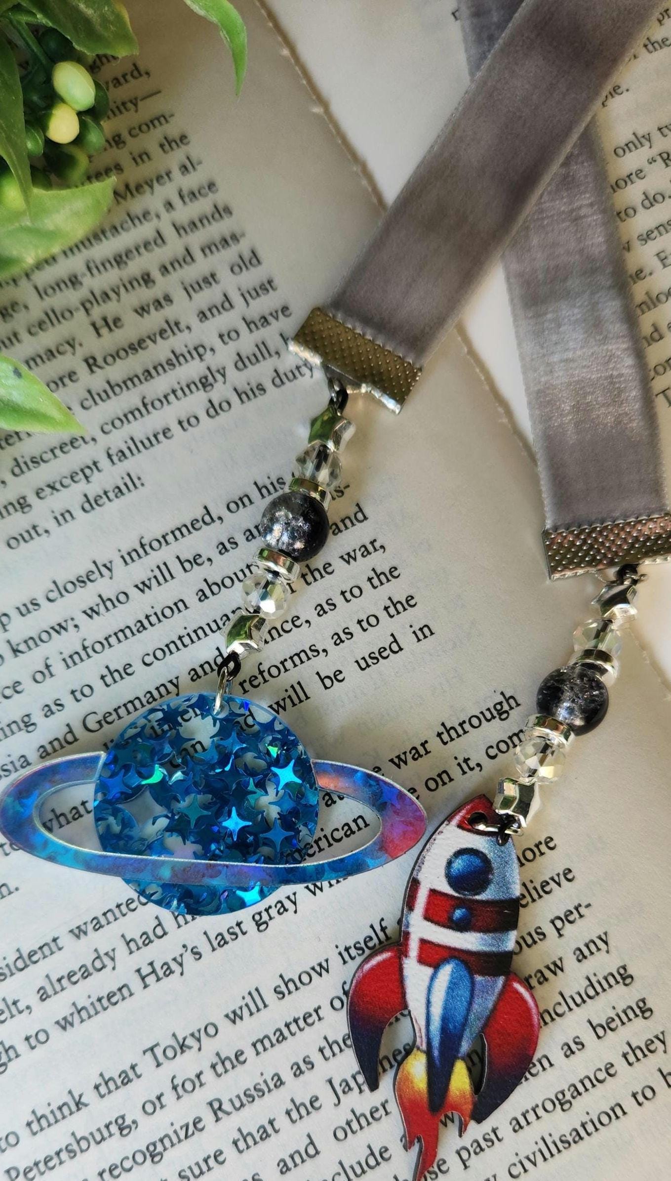 Rocket Ribbon Bookmark: Upcycled Book Jewelry, Space Planets ...