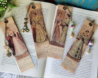 Victorian Ladies Paper Bookmark | Handmade Cardstock Book Marker | Book Club Gift | Readers Gift | Vintage Jeweled Tassel | Journal Tags