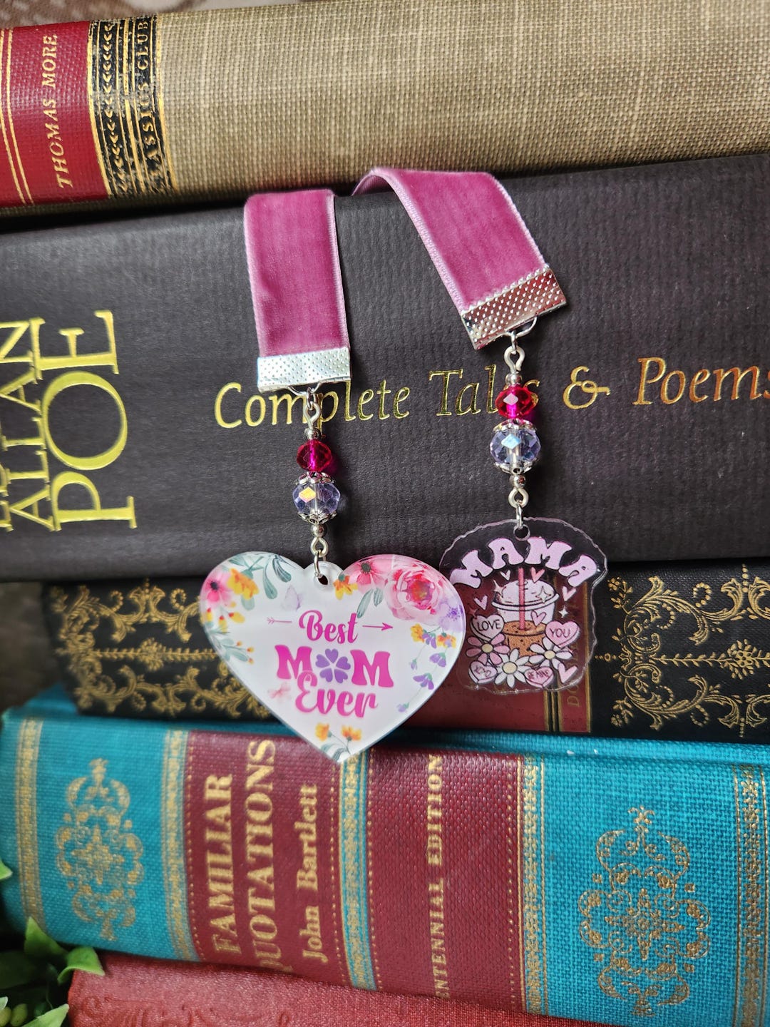 Mothers Day Heart Bookmark | Pink Velvet Ribbon | Book Jewelry for Mom ...
