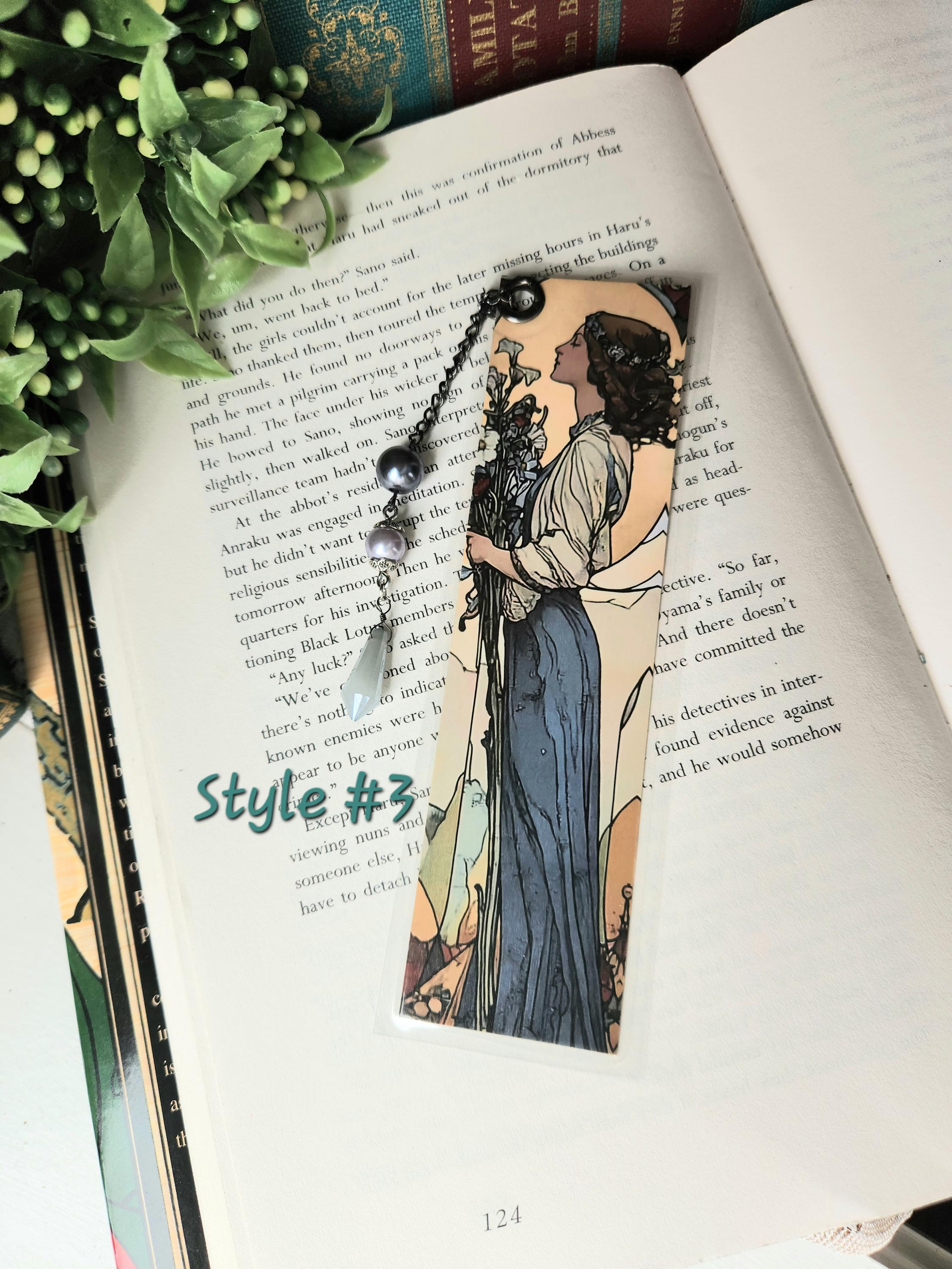 Art Nouveau Woman Bookmark: Vintage Jewelry Tassel, Laminated Cardstock ...