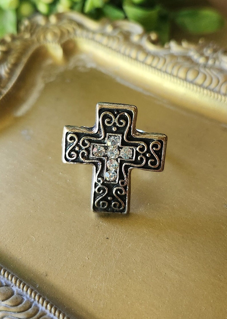 Silver Filigree Cross Ring Repurposed Jewelry Statement Ring Handmade ...