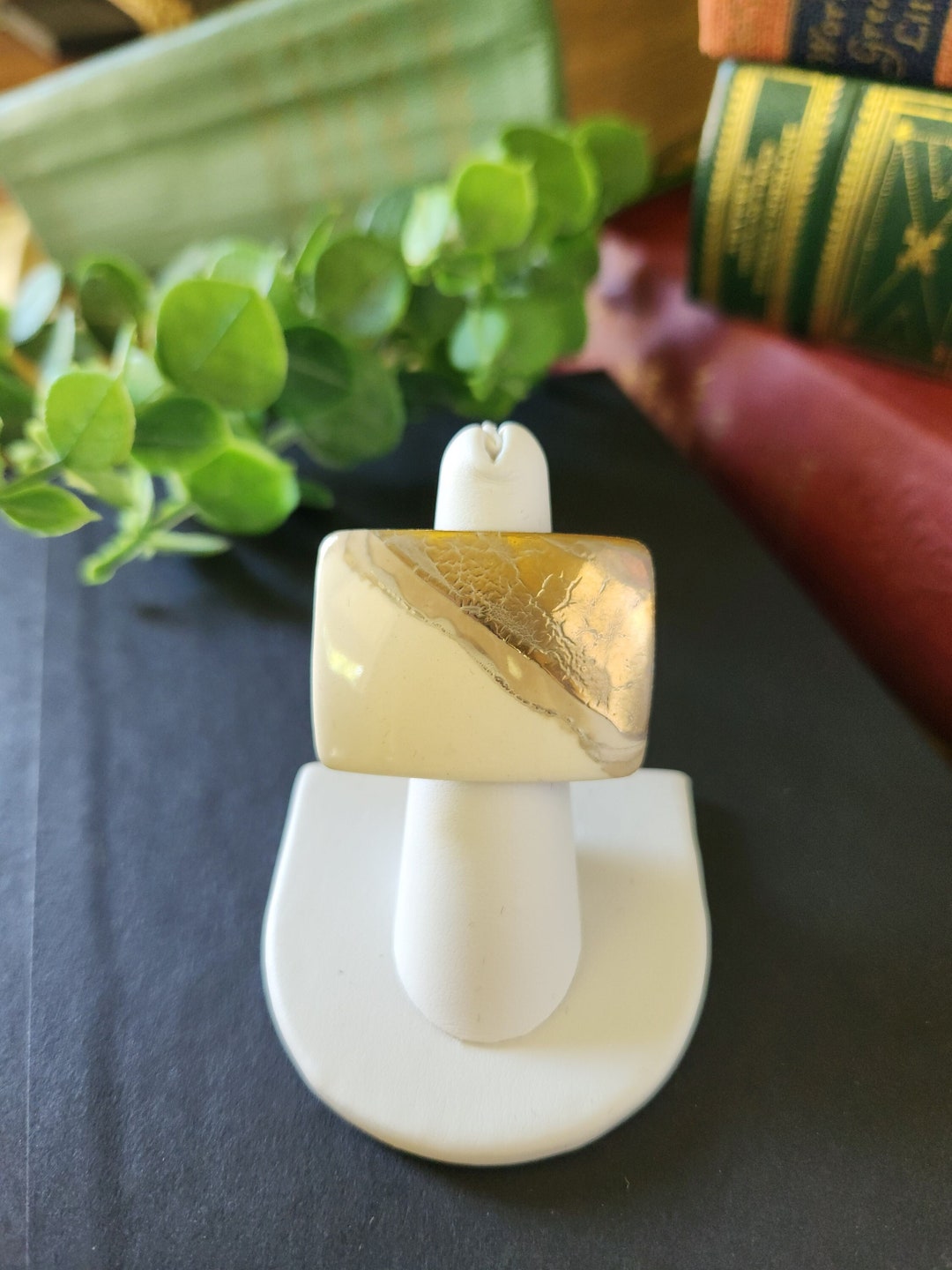 Costume Rectangular Rings Gold Marbled Ring | Geometric Rectangle | Costume Jewelry | Vintage ...
