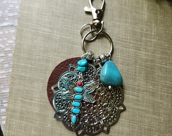 Turquoise Dragonfly Bag Charm | Western Styles | Handbag Accessory Clip | Upcycled Purse Jewelry Keychain