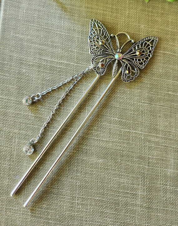 Butterfly Jeweled Hair Pin | Rhinestone Wedding Hair  display picture 3