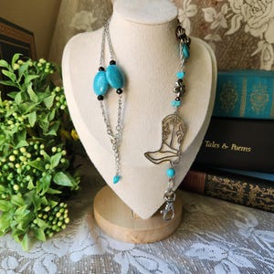 Western Chic ID Badge Lanyard | Turquoise Beads | Handcrafted Design | Coworker Gift | Birthday Presents | Stylish Necklace | Office Attire