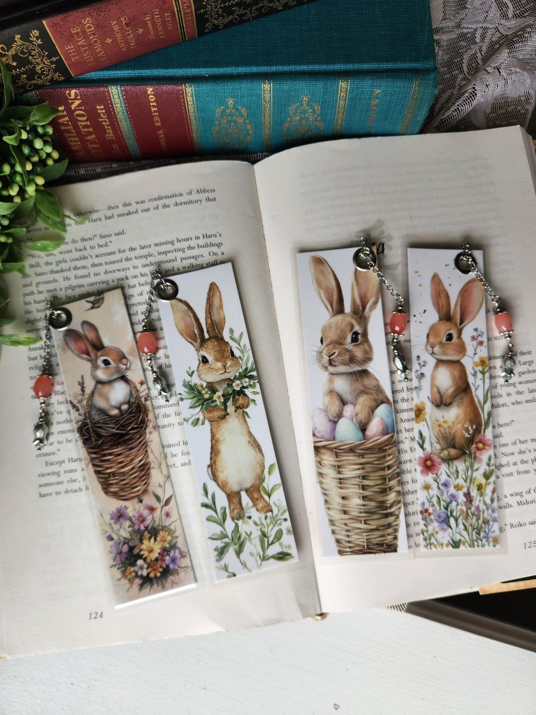 Boho Bunny Easter Bookmarks: Jeweled Tassel Book Accessory | Book Club ...