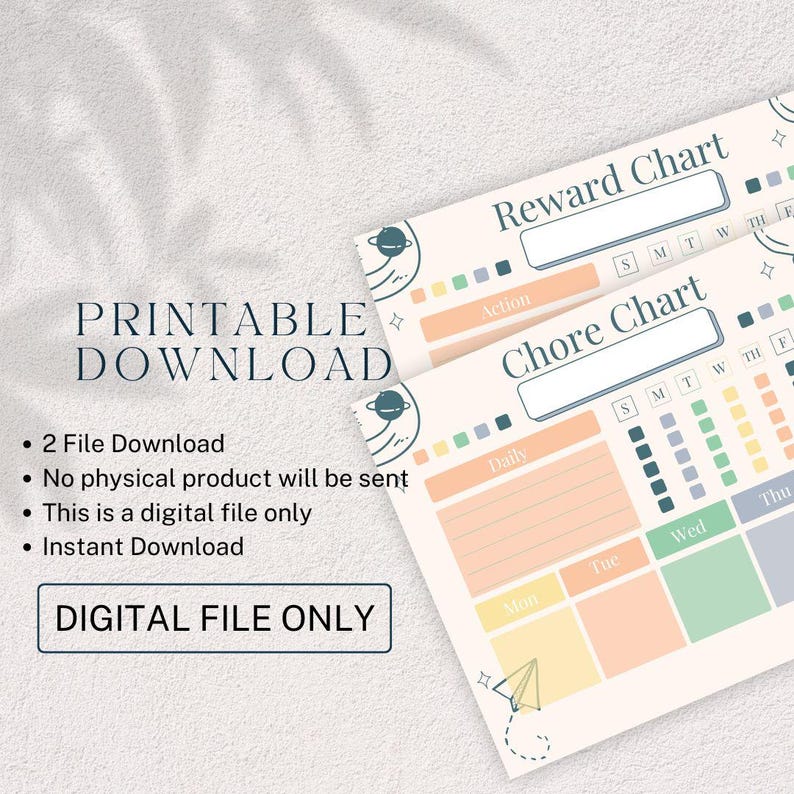 Printable Chore Chart & Reward Chart (color Space Theme) - Etsy