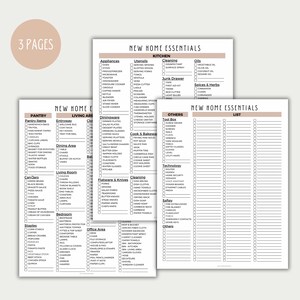 May include: A printable checklist for new homeowners, with sections for kitchen, pantry, living area, dining area, bedroom, office area, and others. The checklist includes items like appliances, utensils, cleaning supplies, oils, spices, and herbs.