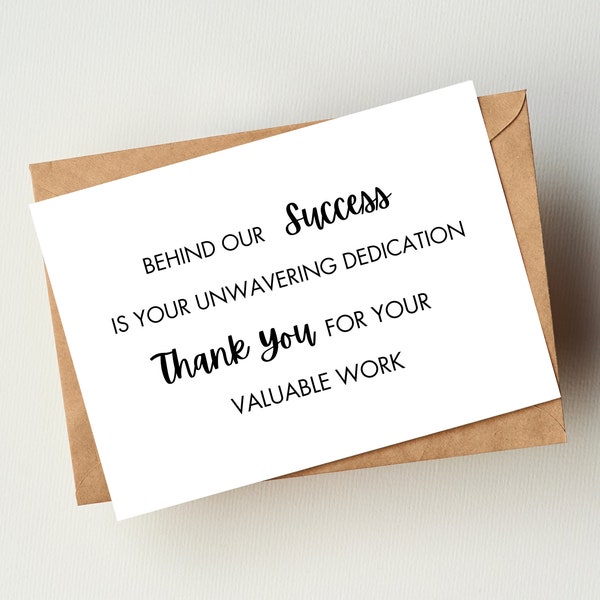 Employee Thank You, Staff Appreciation Card, Employee Recognition Printable, Corporate Gift Card