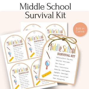 Editable Middle School Survival Kit Gift Tags, Back To School Gift, First Day of School Gift Tag, Student Survival Kit, Gift for Students