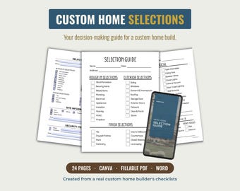 Editable Detailed Custom House Build Selections Checklist, Home Building Planner, DIY Building Guide,  Construction Home Build Template