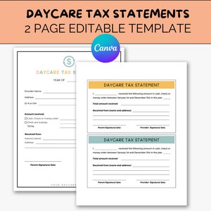 Home Daycare Tax Receipt, Daycare Forms, In Home Daycare Tax Tracking, Childcare Contract, Tax Preparation