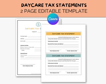 Home Daycare Tax Receipt, Daycare Forms, In Home Daycare Tax Tracking, Childcare Contract, Tax Preparation