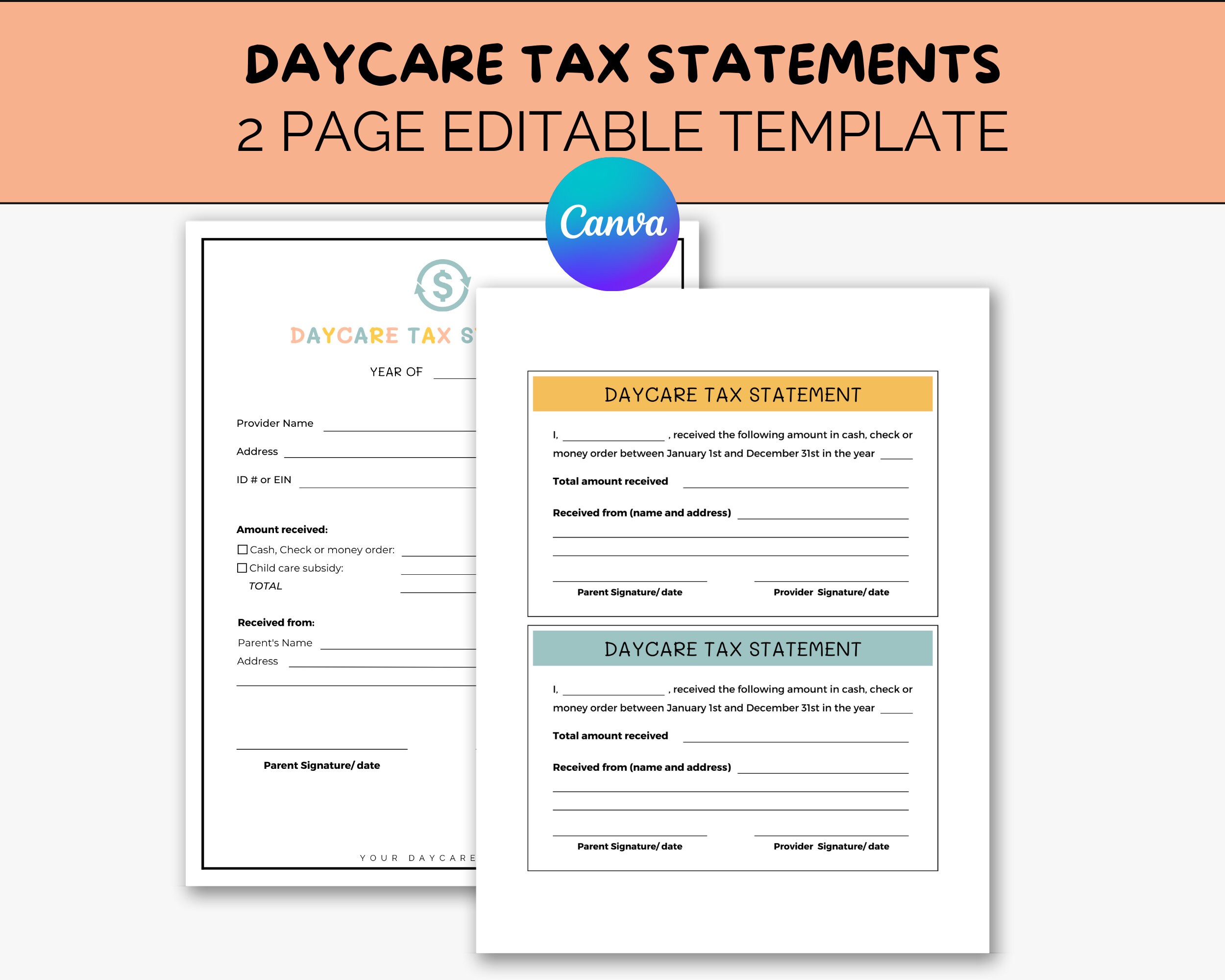 Home Daycare Tax Receipt, Daycare Forms, in Home Daycare Tax Tracking