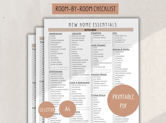 New Home Essentials Checklist, Moving Checklist Printable, New Home Planner, First Home Checklist PDF