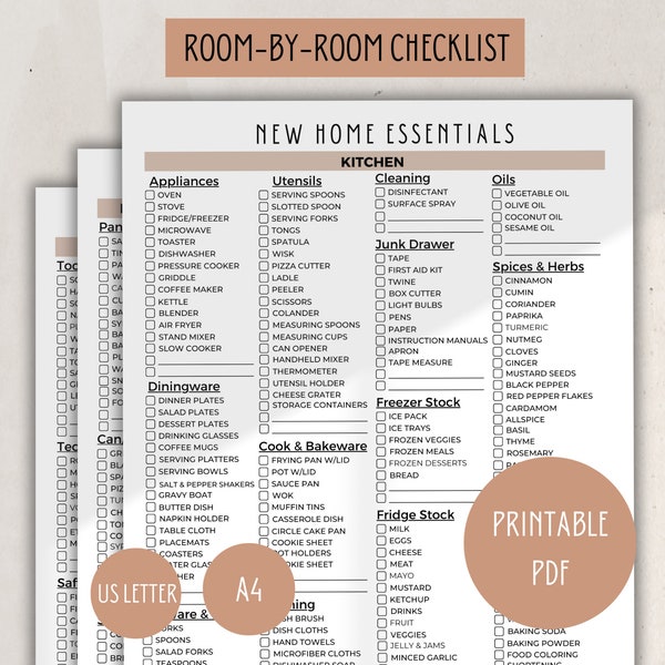 Nieuwe Home Essentials checklist, verhuischecklist afdrukbaar, nieuwe huisplanner, eerste thuischecklist PDF