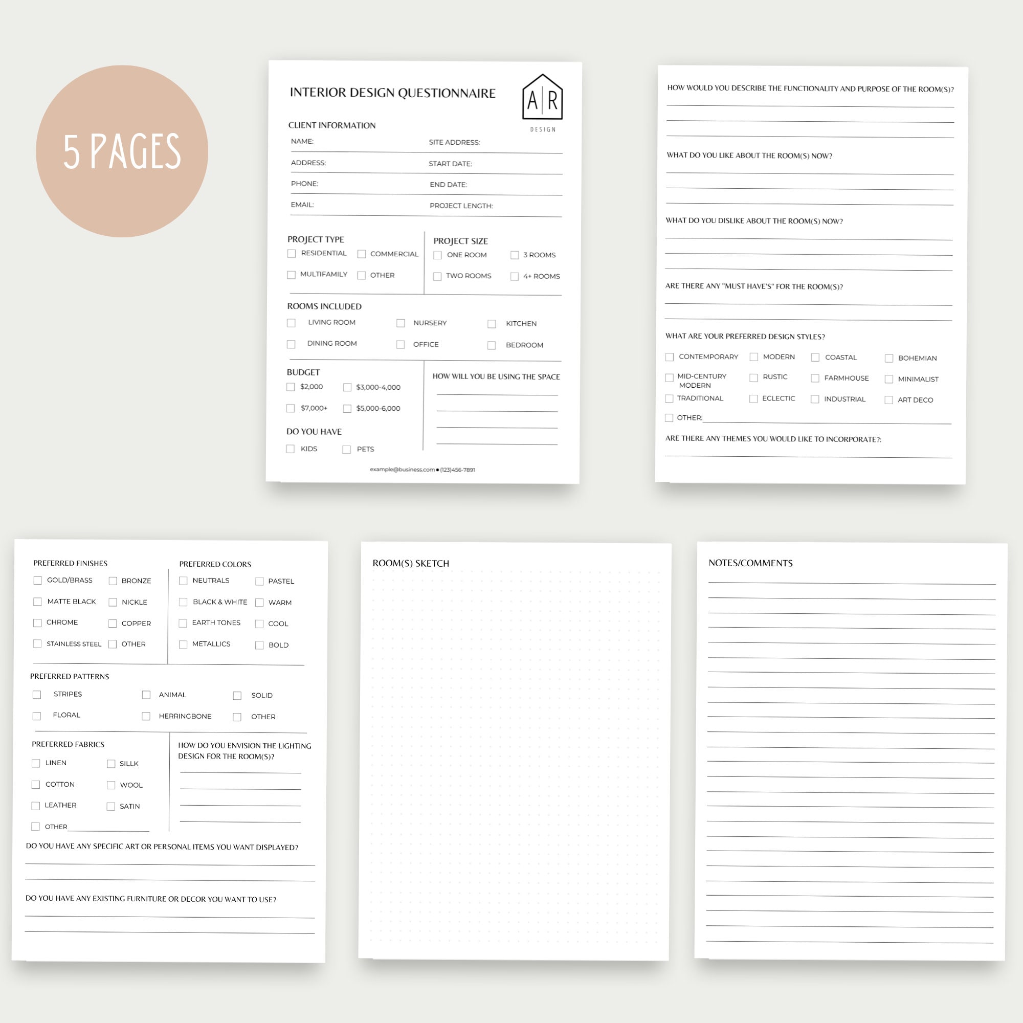 Minimalist Interior Designer Questionnaire, Client Onboarding ...