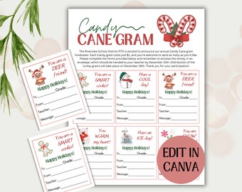 Gramo de bastón de caramelo navideño editable imprimible, PTO, folleto de Navidad de la PTA