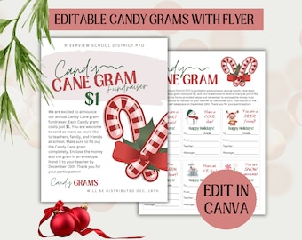 Gramo de bastón de caramelo navideño editable imprimible, PTO, folleto de Navidad de la PTA