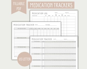 Daily Medication Tracker, Monthly Medication Log, Medical Planner Fillable PDF Printable, Instant Download