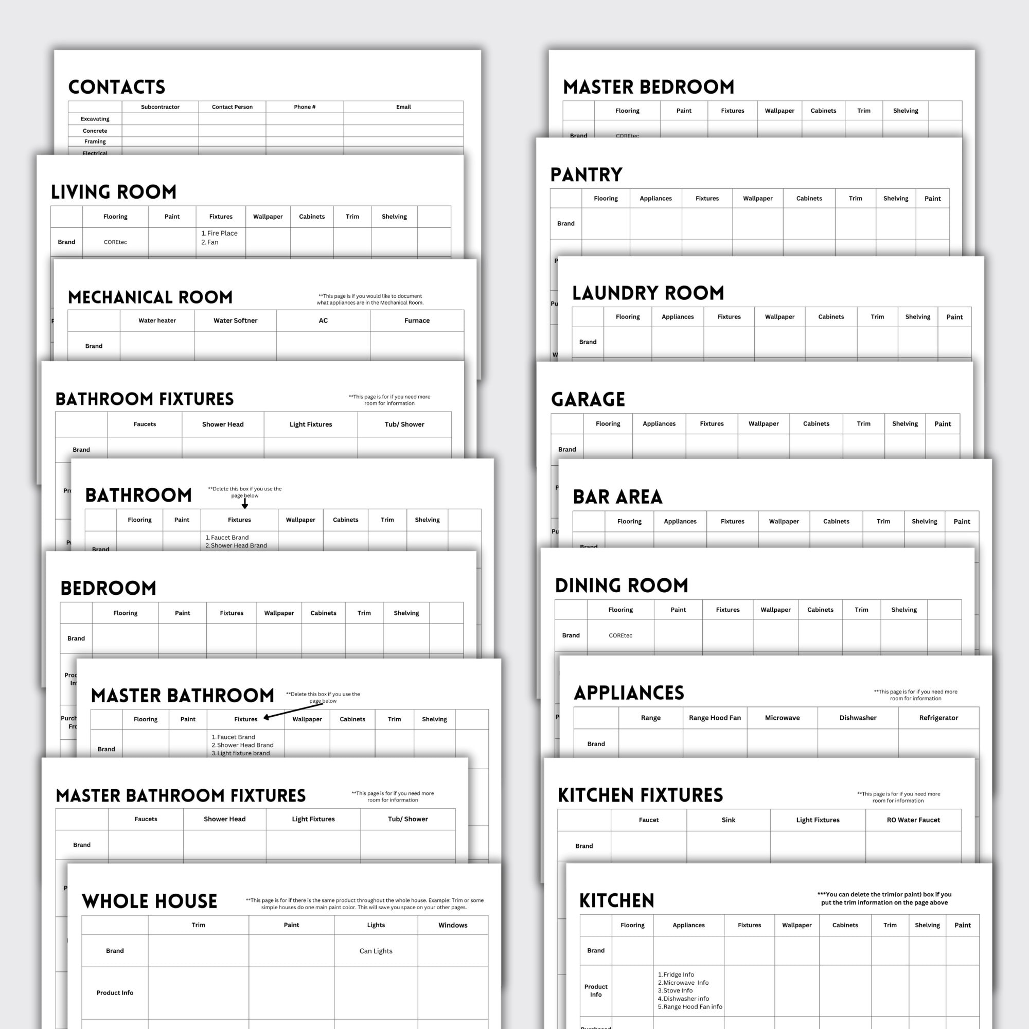 Home Construction Selections & Warranty Binder, Room by Room Home ...