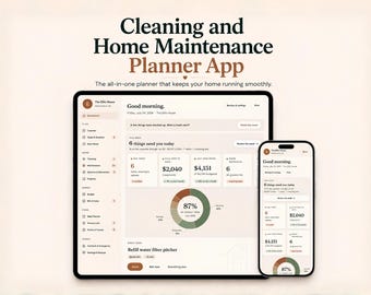 Cleaning Schedule and Home Maintenance Planner, Home Management Dashboard, Meal Planner, Budget & Household Organizer App - No Subscription