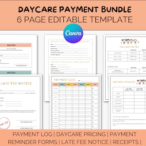 Daycare Payment Tracker Bundle, Daycare Forms, In Home Daycare Payment Reminders, Childcare Contract, Daycare Pricing