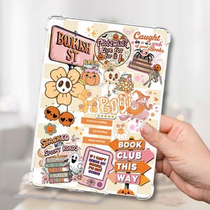 Retro Halloween Sticker Collage Kindle Insert, Cute Spooky Kindle Insert, Kindle Decorating, Cute Bookish Accessories for Kindle and Kobo