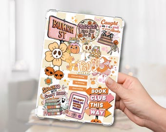 Retro Halloween Aufkleber Collage Kindle Hülle, süßes gruseliges Kindle Case Insert, süßes Accessoire für Bücherliebhaber zum Dekorieren von Kindle und Kobo