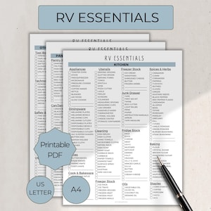 Camper Essentials Printable Checklist, Camping RV Checklist Printable, RVing Packing Planner, Road Trip planning pdf, Travel Checklist
