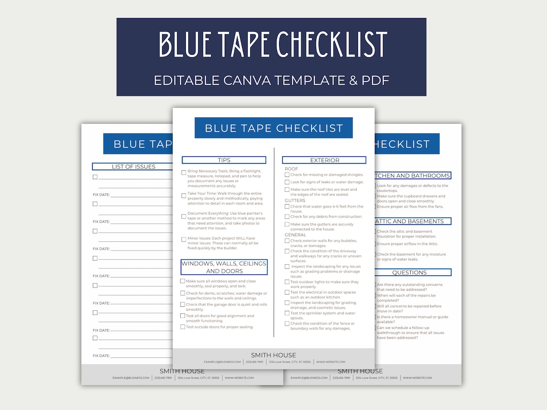New Home Walkthrough Checklist, Blue Tape Home Construction Checklist, Final Walkthrough Buyer