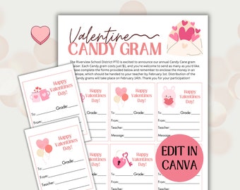 EDITABLE Valentine&#39;s Day Candy Gram Flyer, PTO, PTA Valentine&#39;s Day Flyer, Printable Valentine&#39;s Day School Fundraiser Flyer, Edit in Canva