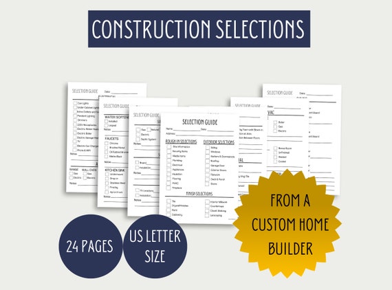 Detailed Home Construction Selections Printable, Home Project Planner, Construction Binder