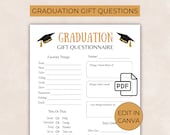 Editable Graduation Gift Questionnaire, Printable All About Me form, Favorite Things List, Graduation Party Gift Questionnaire